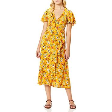 Imagem de Speechless Vestido feminino de manga curta e comprimento médio, Amarelo floral, PP