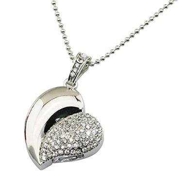 Imagem de Pen Drive USB em forma de coração de 128 GB, pen drives USB 2.0, pen drive de disco USB 2.0, pen drive, armazenamento de data, disco com zíper, pen drive USB (prata)