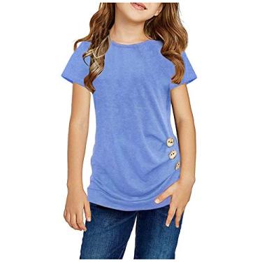 Imagem de Camiseta de manga curta para bebês meninas blusa casual blusa frontal camiseta infantil meninas tops manga longa, Azul, 12-13 Years
