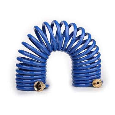 Imagem de FUNJEE Mangueira de jardim de bobina EVA para jardineiro: mangueiras retráteis autoenroladas com acessórios de latão sólido de 0,9 cm - sem dobras e flexíveis para quintal doméstico e jardim (25 pés,