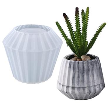 Imagem de Vaso de flores de boca larga com listras verticais, molde de silicone, vaso de suculentas, cacto, molde de concreto, resina epóxi, suporte de caneta, gesso, molde de argila e cimento