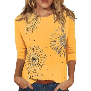 Imagem de Camiseta feminina de manga 3/4 com estampa floral para sair 2024 moderna verão casual macia blusa básica leve, Roxa, XXG