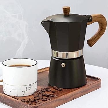 Imagem de Cafeteira italiana Moka Pot, fogão, cafeteira italiana, 6 xícaras/283 g, placa de alumínio para acampamento, máquina de café expresso manual cubana para cappuccino ou latte (preto)