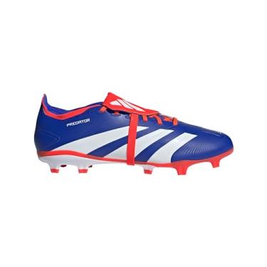 Imagem de adidas Predator League Tênis de futebol de solo firme com lingueta dobrável – parte superior híbrida, sola de placa de controle 2.0 para jogar no chão firme, Azul lúcido, branco/vermelho solar, 8.5