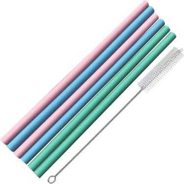 Imagem de JoyTube Pacote com 6 canudos de substituição de silicone para copo de 20 30 1,13 g, canudos reutilizáveis com escova de limpeza compatível com copo Stanley de 30 1,134 g (2 vermelhos, 2 azuis, 2