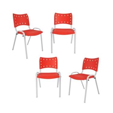 Imagem de Ecom Home - Kit 4 Cadeiras ISO Empilhavel Vermelha Base Branca para Escritórios, Bares, Igrejas, Sorveterias e Restaurantes