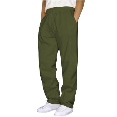 Imagem de Calça cargo moderna masculina bolsos cor sólida joggers calças de moletom esportivas cintura elástica respirável calça reta, K-622 Verde militar, M