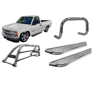 Imagem de Kit Quebra Mato Estribo Chapa Santo Antônio Silverado Cromado - HOZZ