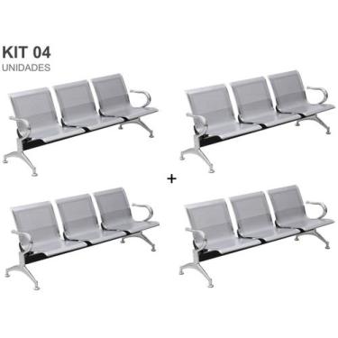 Imagem de Kit com 04 Cadeiras Longarina Aeroporto Cromada 3 Lugares - TM