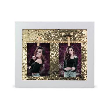 Imagem de Porta retrato de Lantejoula Dourado para 2 Fotos 9x13 - LORE