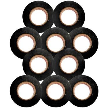 Imagem de Kit 10 Fitas Isolantes De Tecido 19mm 20m Lonada Preta Automotiva Rolo