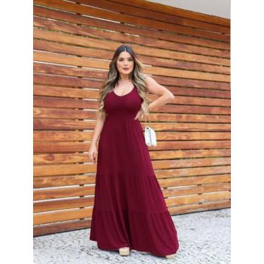 Imagem de Vestido Longo Saia com Babado Laço nas Costas - luh may, Vinho, P