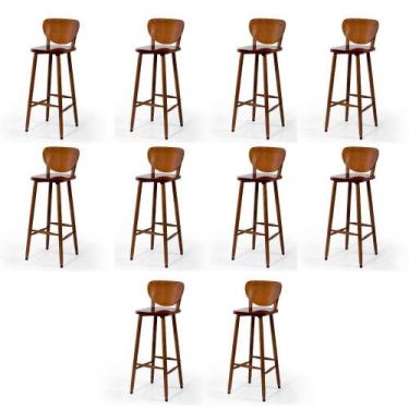 Imagem de Conjunto 10 Banquetas Altas Bistrô de Madeira Lisboa - Melhor Móvel, I