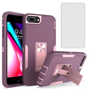 Imagem de Tothedu Capa de celular para iPhone 7 Plus, capa para iPhone 8 Plus com protetor de tela de vidro temperado, suporte magnético em camada dupla à prova de choque para Apple iPhone 7 Plus/8 Plus roxo