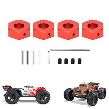 Imagem de RCAWD Roda hexagonal 17 mm com pinos de parafuso para 1/10 ARRMA Kraton 4x4 4s Blx, Outcast 4x4 4s Blx Upgrades, adaptador de cubos de porca de roda peças hexagonais para #AR310910 vermelho