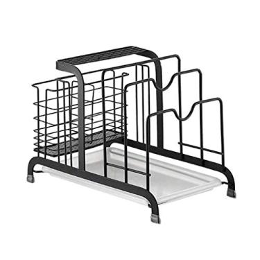 Imagem de Escorredor de louça, escorredor de pratos com placa de drenagem, conjunto de suporte de prato personalizável com parte superior removível, preto