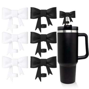 Imagem de DJAIOD Capa de palha de 6 peças, capa de palha de arco para Stanley, tampas de palha de silicone de 10 mm para copos, acessórios de copo para Stanley 30 e 1,134 g (3 pretos + 3 brancos)