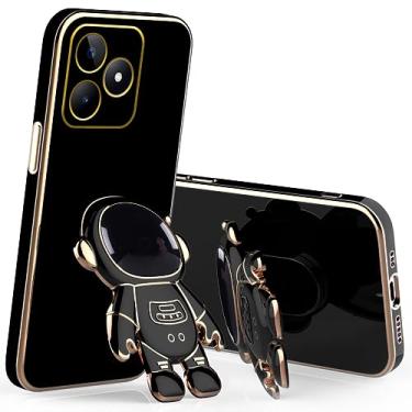 Imagem de Anlalish Capa de silicone compatível com Realme Note 50 com suporte de astronauta, capa de telefone Realme Note 50 Funda Slim Plating Proteção da câmera à prova de choque (preta)
