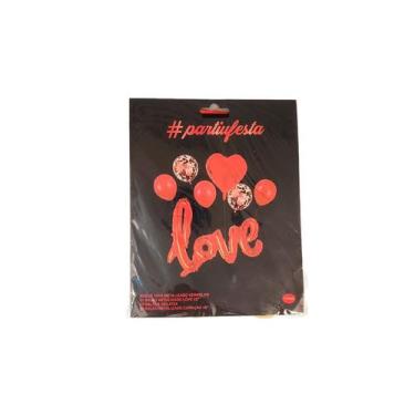 Imagem de Kit Buque Balões Love Metalizado Vermelho - Buquê com 7 Balões - 1 uni