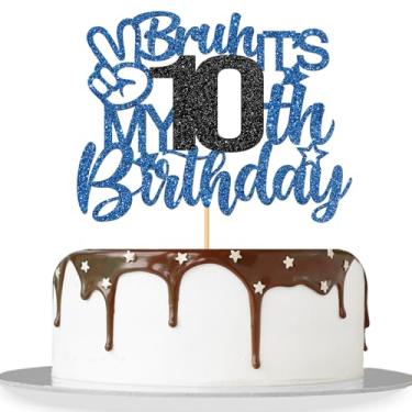 Imagem de MonMon & Craft Bruh It's My 10th Birthday Cake Topper/Funny 10th Birthday/Happy 10th Birthday for Boy/Bro i'm 10 Birthday Party Cake Decorations - Blue Glitter