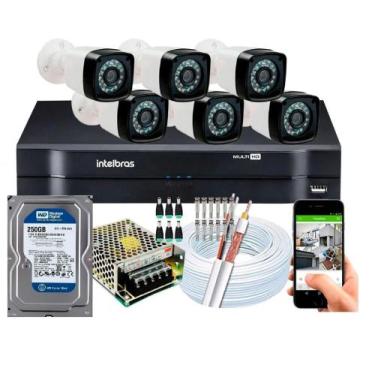 Imagem de Kit 6 Câmeras de Segurança hd Dvr intelbras full hd 8ch mhdx C/hd