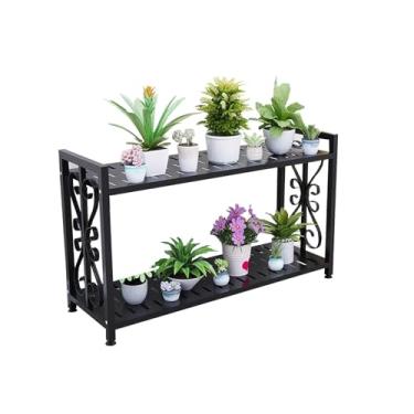 Imagem de Plant Stand Indoor Outdoor，Flower Rack，Simple Plant Stand，Tier Plant Stand ，Storage Rack，Floor-Standing Glower Rack，for Living Room Balcony Garden，Black，White(Black,60*30*70cm/23.6*11.8*27.6in)