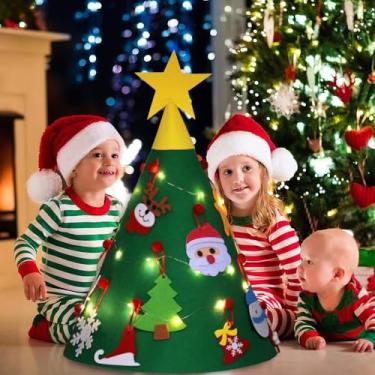 Imagem de Árvore de Natal de feltro 3D DIY com 16 peças de enfeites de Natal, decorações de ano novo, presentes para crianças com cordão de luz LED