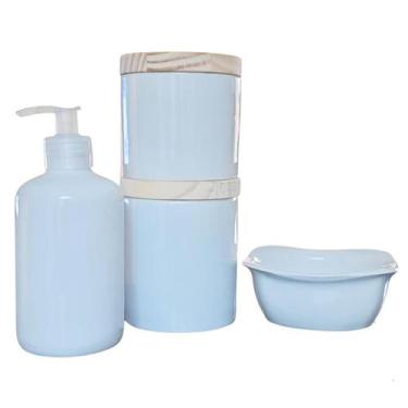 Imagem de Kit higiene bebê 4 peças - Potes, porta álcool e molhadeira -Porcelana