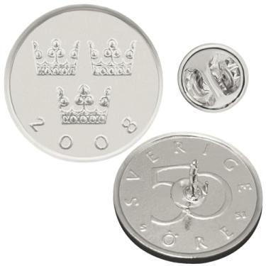 Imagem de Crachá de broche de moeda genuíno | Joias colecionáveis vintage | Banhado a níquel | Muitos países | Acessório de terno clássico para vestido formal, Sweden, Latão, Sem Pedra Preciosa