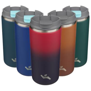 Imagem de Konokyo Copo com tampa, caneca de café de viagem de 350 ml, parede dupla, vácuo, aço inoxidável, copo de metal térmico, garrafa de água isolada, vermelho rosado