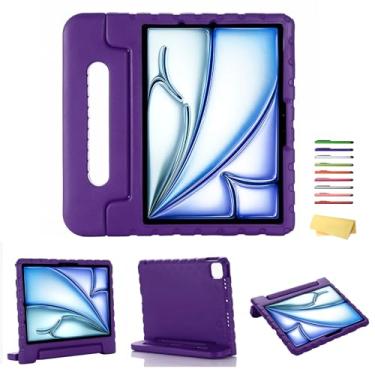 Imagem de UUcovers Capa infantil para iPad Air 11 polegadas M2 (2024), com alça giratória/suporte/porta-lápis/suporte giratório dobrável de 180 graus, à prova de choque, fofa, espuma vinílica acetinada,