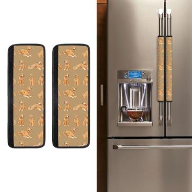 Imagem de Buyidec Capas de maçaneta de geladeira engraçadas fofas Golden Retriever capa de alça de geladeira para cachorro lavável na máquina de lavar louça, micro-ondas, geladeira, forno, decoração de porta