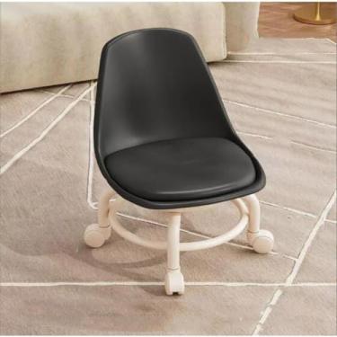 Imagem de LNGCLTEZ Mini banquinho móvel, banquinho redondo baixo, assento de rodízio de 360°, banco curto, couro PU com descanso traseiro, banquinho de rodinhas baixo e resistente, preto