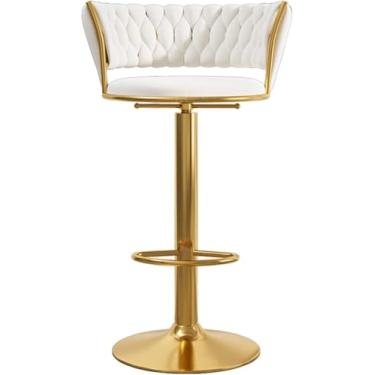 Imagem de Banquetas De Bar De Café Da Manhã De Cozinha Banquetas De Altura De Balcão Com Encosto Assento De Veludo Cadeiras De Balcão Acolchoadas Cadeiras De Bar Bancos, Gold, 65-80cm