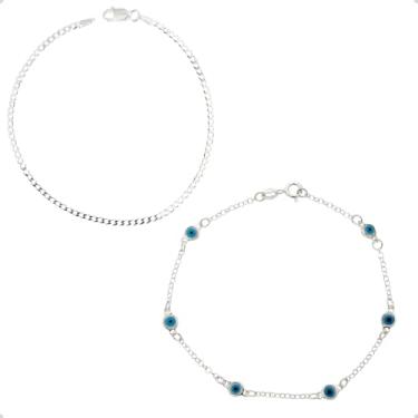 Imagem de Conjunto Pulseira Para Casal Grumet e Olho Grego Proteção em Prata Hipoalergênica