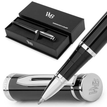 Imagem de Wordsworth & Black Caneta Esferográfica de Luxo, Rollerball, Preta, 0.3mm, Recarregável, Metal, Ergonômica, Clipe de Bolso, Tinta Preta e Azul, Presente de Luxo para Homens e Mulheres