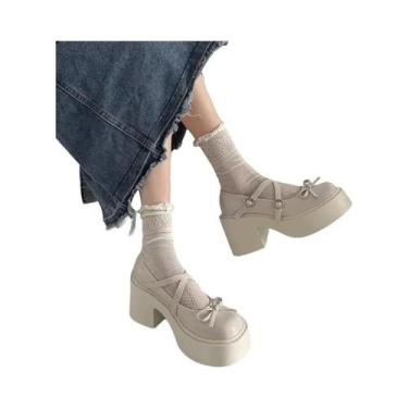 Imagem de Sapatos Femininos De Salto Grosso Mary Janes Com Plataforma Redonda E 