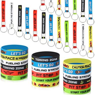 Imagem de Lembrancinhas de festa de carros de corrida, carros de corrida, decoração de festa, bandeira, pulseira de silicone para corrida de fitness, bicicleta suja, jogo de tarefa de aniversário, festa (48 unidades)