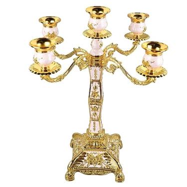 Imagem de Decoração de Candelabro de liga Grcfumo, Candelabro decorativo vintage, castiçal retrô delicado, Candle Stick Stands para casamento Dinner Party (Gold White 5 Head)