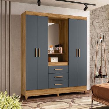 Imagem de Guarda Roupa Casal Capelinha Ambiente Capri 4 Portas Freijó Cinza Com Espelho - Moval