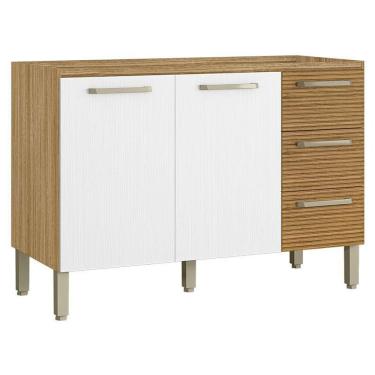 Imagem de Balcão De Pia Ametista 2 Portas 3 Gavetas 120 Cm Freijó Supremo Ripado - Kits Paraná