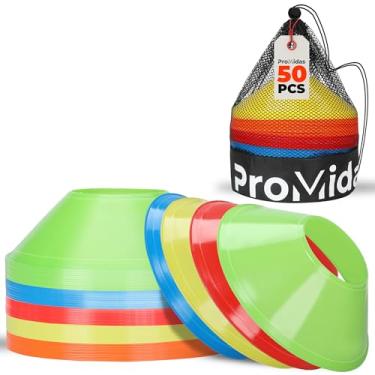 Imagem de ProMidas Mini cones para esportes - Melhor utilização do espaço - Vem com alça de ombro - para exercícios de treinamento de agilidade (várias cores - pacote com 50)