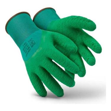 Imagem de 12 Pares Luva Coleta Jardinagem Látex Verde Corrugado Obra Kit (M)