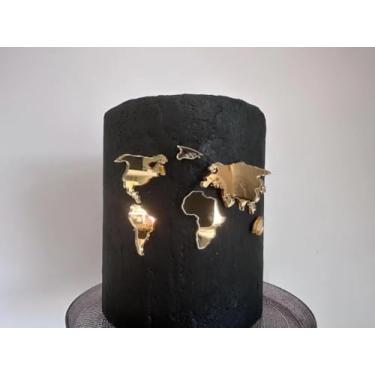 Imagem de Amuleto de topo de bolo de mapa mundial - Bolo com tema de viagem em acrílico dourado - decoração de bolo com mapa mundial para tema de viagem, ano sabático, lua de mel - decoração de bolo continentes