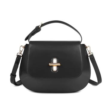 Imagem de MoreFarther Bolsas transversais de couro genuíno para mulheres, bolsas estruturadas bolsa transversal de couro, Preto, Elegante