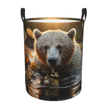 Imagem de Cesta de roupa suja Bear Crossing The River dobrável, impermeável, cesto de armazenamento de roupas com alças, pano Oxford, organizador de brinquedos, cesta para banheiro, lavanderia, quarto, médio
