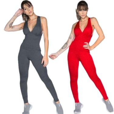 Imagem de KIT 2 Macacão Liso Longo Bojo Serra e Mar Roupa para Academia Treino Suplex Moda Fitness-Feminino