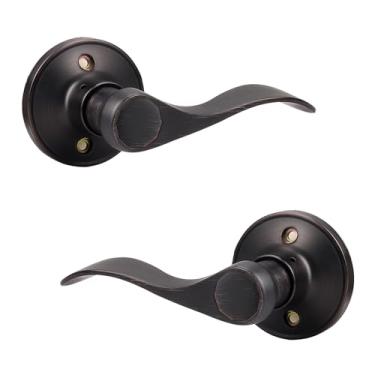 Imagem de Probrico Pacote de duas maçanetas falsas para mão esquerda e direita bronze polido a óleo maçaneta interior estilo onda maçaneta de porta sem giro aço inoxidável