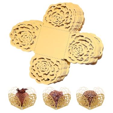 Imagem de Embalagens de trufas copos de doces de papel rosa trufa copos de sobremesa forros de sobremesa, forros quadrados de cupcake copos de papel de cozimento de chocolate 50 peças