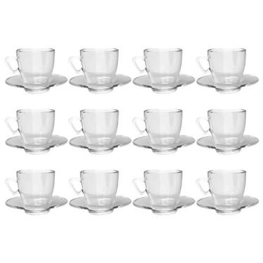 Imagem de Xícaras Chá e Café Vidro 220mL Transparente C/ Pires - 12un - TODO DIA